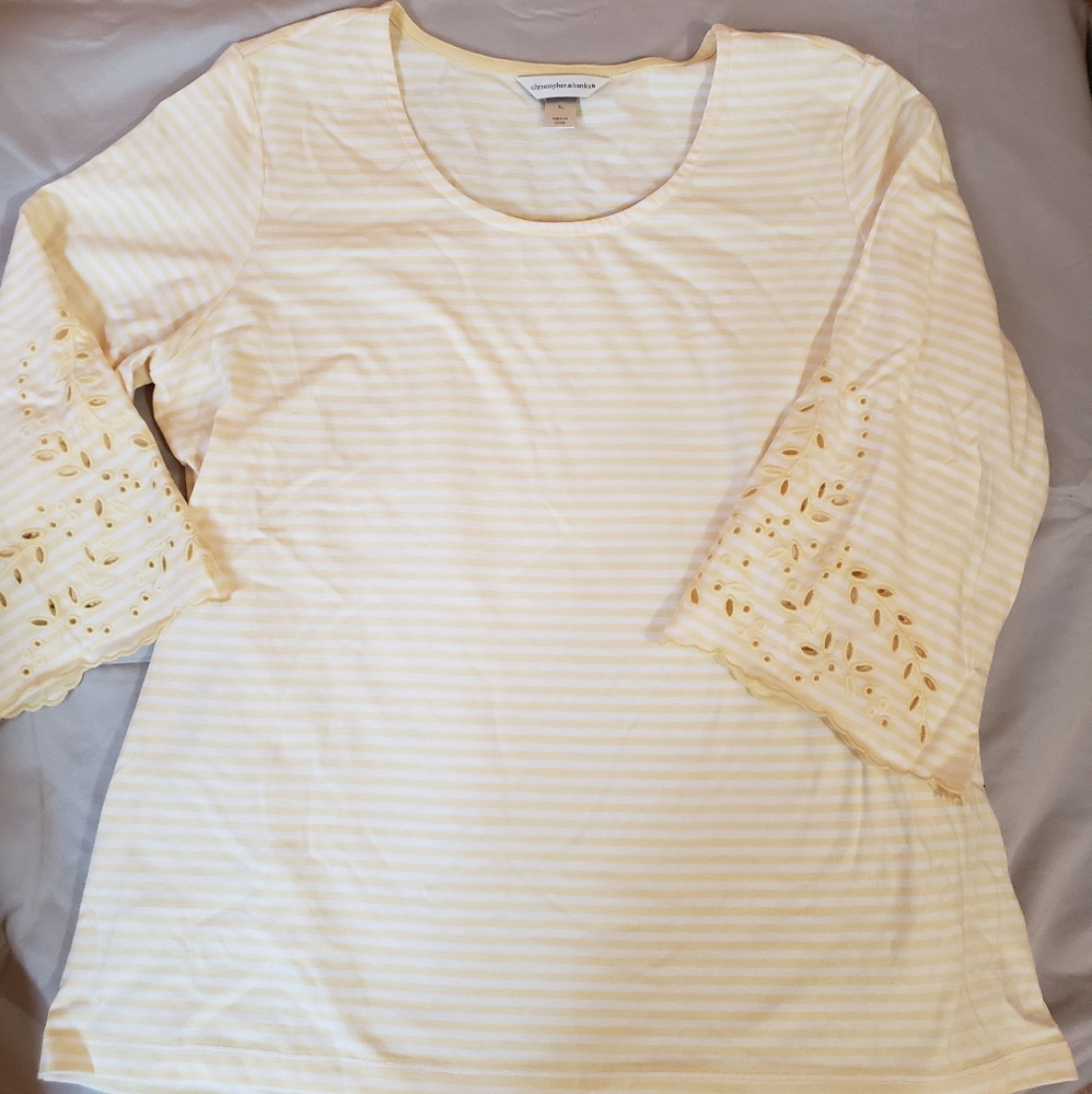 Christopher & banks white yellow strips top.